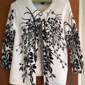 Carole Little, Soft White & Black, Single Button, Cardigan Sweater, Size Small